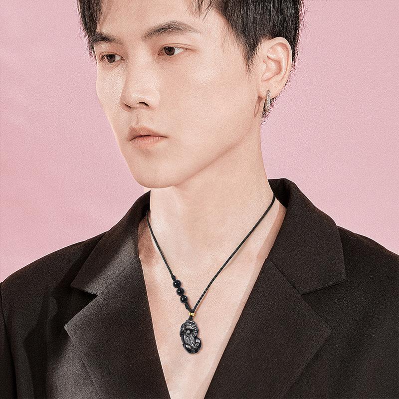 Badu Natural Strawberry Quartz Obsidian Lucky Fortune Swallowing Gold Beast Men's and Women's Pi Xiu Pendant Couple Necklace 1