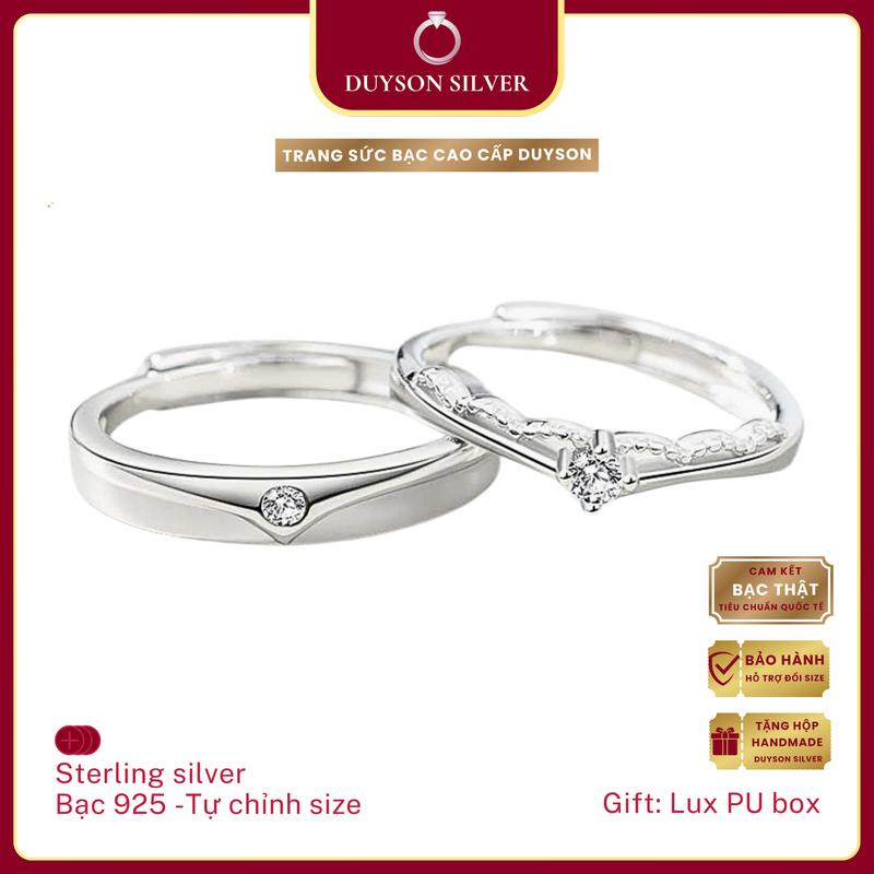  Nhẫn đôi bạc 925 Duyson Silver Nhẫn đôi bạc tự chỉnh size Princess tình yêu hẹn ước ngọt ngào NDFS26-1D 