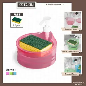 Dispenser Tempat Sabun Cair Cuci Piring 2 In 1 Pump Mangkok Anti Tumpah Free Spons