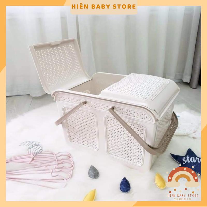 LÀN / GIỎ MÂY ĐI SINH SIZE ĐẠI , giỏ đựng quần áo có nắp quai xách cho mẹ và bé màu sắc nhã nhặn -Hiên baby store Rổ
