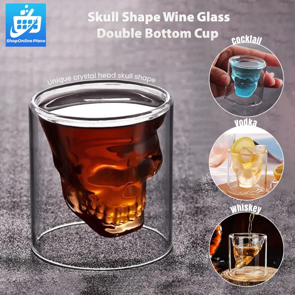 Mug Creative Double Layer Transparent Glass Personality Skull Shape Wine Glass Water Cup Drinkware Bilog Cocktail Glass Borosilicate Bottles