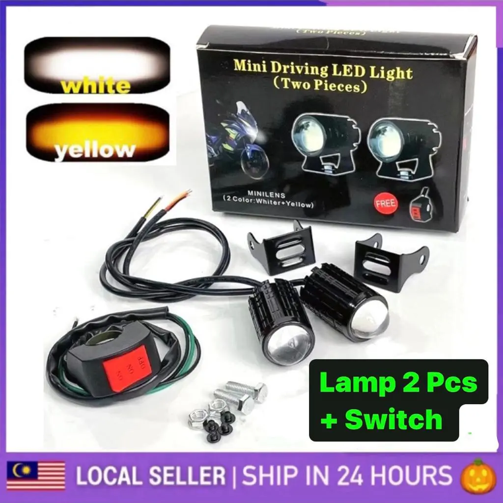 2 Pcs Motorcycle LED Spotlights Car Spotlight Sport Light Mini Driving Lamp Lampu White+Yellow fog sport head depan bulb