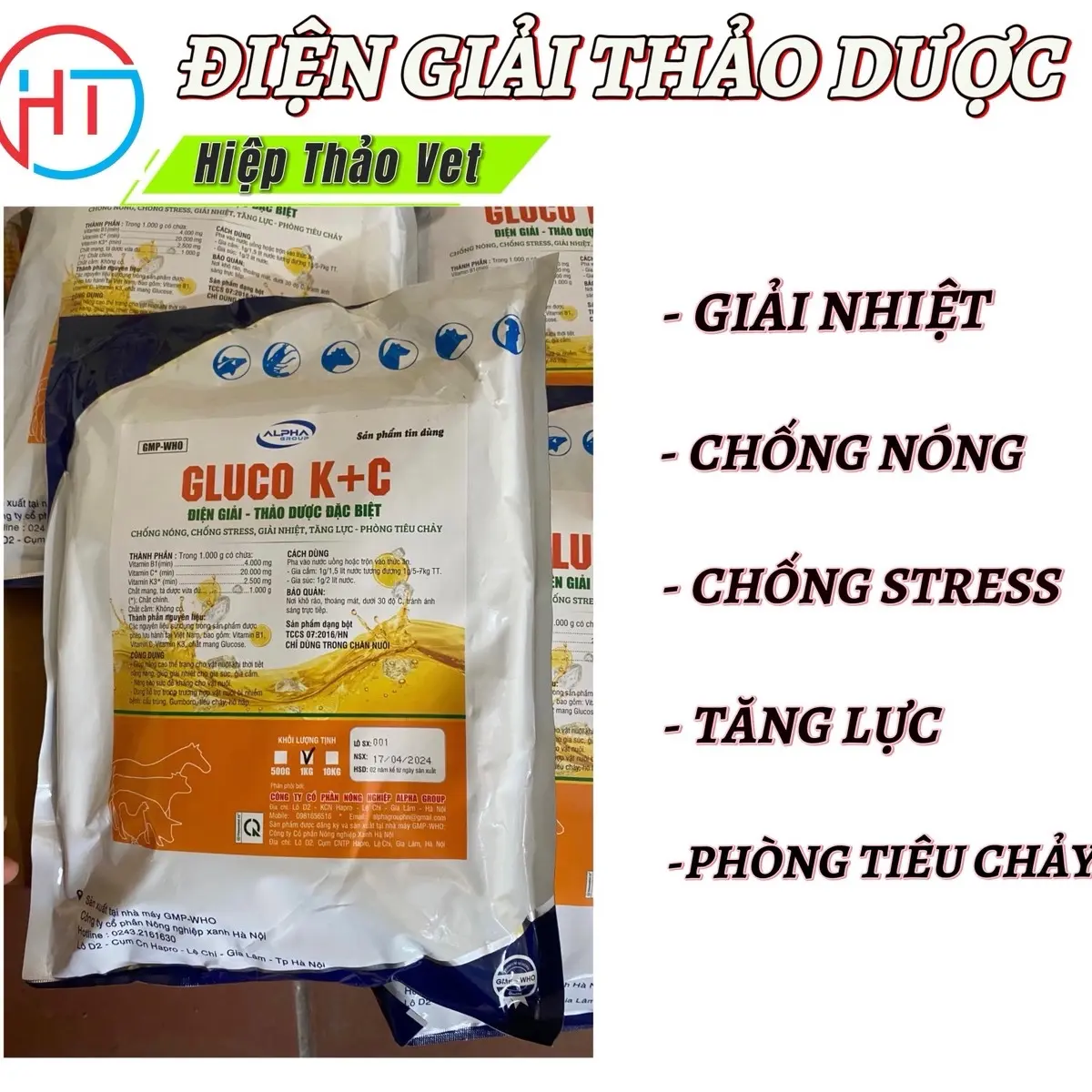 Điện Giải KC thảo dược 1kg, giúp giải nhiệt, chống nóng, giảm strees, tăng đề kháng, phòng chống tiêu chảy gà vịt, lợn.