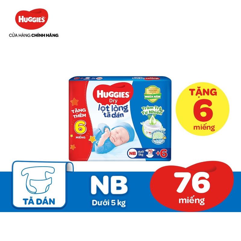 Tã dán Huggies Dry size NB 70+6 miếng (Dưới 5 kg) giao bao bì ngẫu nhiên