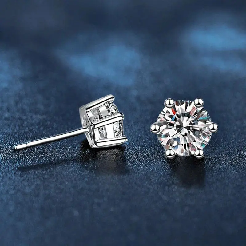 925 Silver Gold Plated Moissanite Stud Earrings - Classic 6-Prong Design, Hypoallergenic, Diamond Alternative