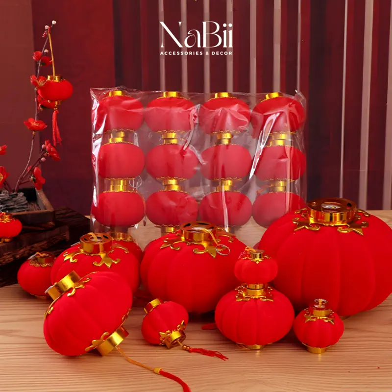 Combo 5 Đèn Lồng Đỏ Mini Bọc Vải Nhung Đỏ, Hàng Loại 1, Trang Trí lễ Tết, Năm Mới, Lễ Hội, Cây Cảnh 4