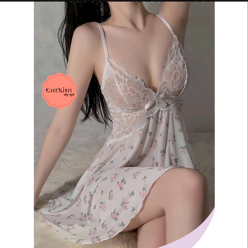  M6 Váy Ngủ Ren Có Chip Hàng Quảng Châu Loại Đẹp Chất Liệu Bao Mềm Mịn Đầm 2 Dây Đồ Mặc Nhà Nữ Women Kem Đầm Ngủ 