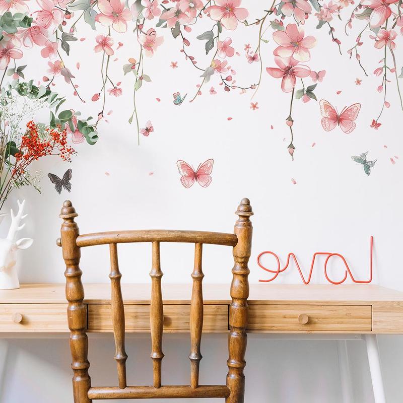 Product Introduction of Butterfly Flower Pattern Wall Sticker, 1 Count Colorful Exquisite Self-adhesive Wall Decal, Decorative Wall Art for Home Living Room Bedroom School Office 15