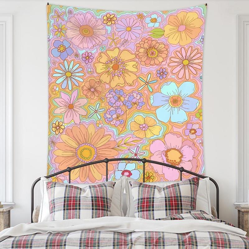 Floral Pattern Tapestry, Wall Hanging Tapestry, Cartoon Art Flower Decoration Background Cloth for Home Living Room Bedroom 2