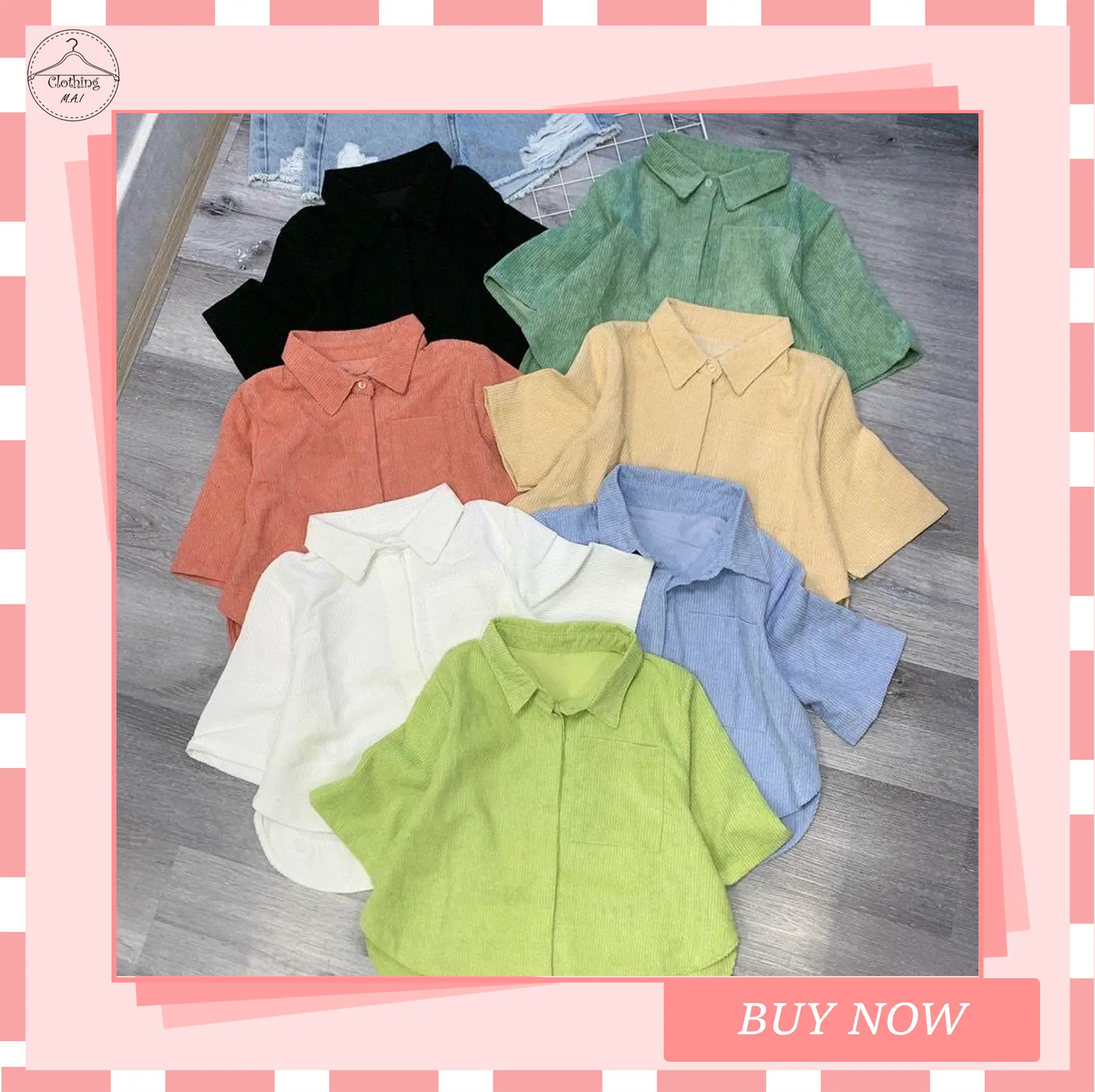 Áo sơ mi nhung croptop tay ngắn tà hớt cho Nữ [M.A.I Clothing] Women