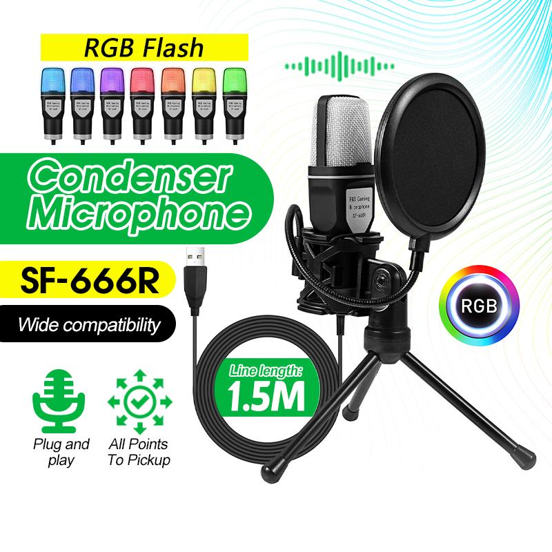  Mic Livestream,micro thu âm có màng lọc tạp âm đèn led 7 màu,mic thu âm lọc tiếng ồn,mic usb lọc tạp âm dụng cho Laptop,PC 