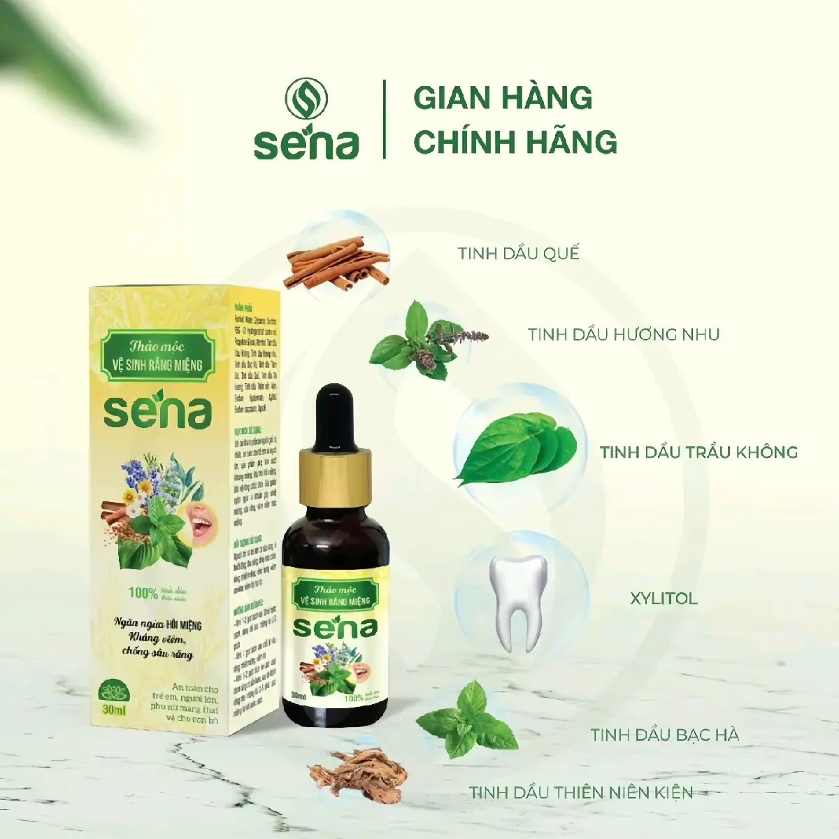 [ 1 KÈM 1 ] Chai 30ml Răng Miệng Thảo Mộc SeNa + Kèm 1 chai 10ml Xịt Thơm Miệng SeNa