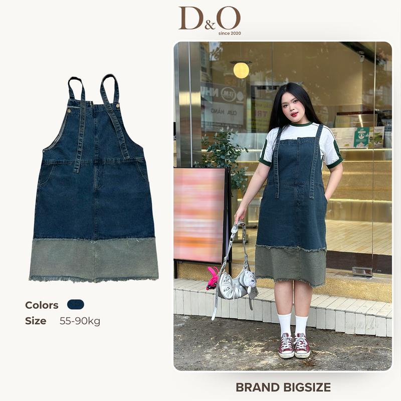 Yếm Váy Jeans Nữ Dáng Dài Bigsize 60-85kg Yếm Bò Phối Rách Gấu Không Giãn 1181