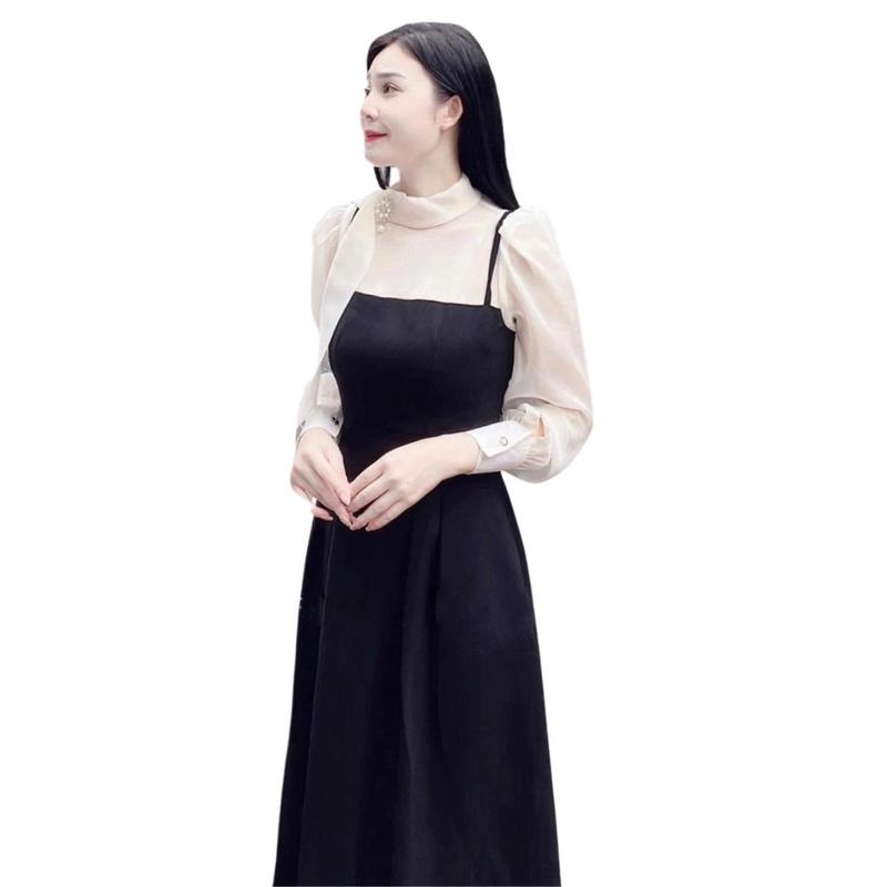 Váy đầm nữ dáng dài cổ nơ thiết kế dự tiệc trượt dày dặn V209 - Nữ, Women 2