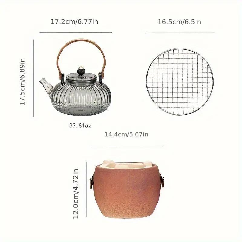 Tea Brewing Set, 1 Set Including Teapot & Iron Net & Ceramic Heating Stove, Tea Making Tool for Home Office Use, Tea Making Supplies, Kitchen Supplies 1