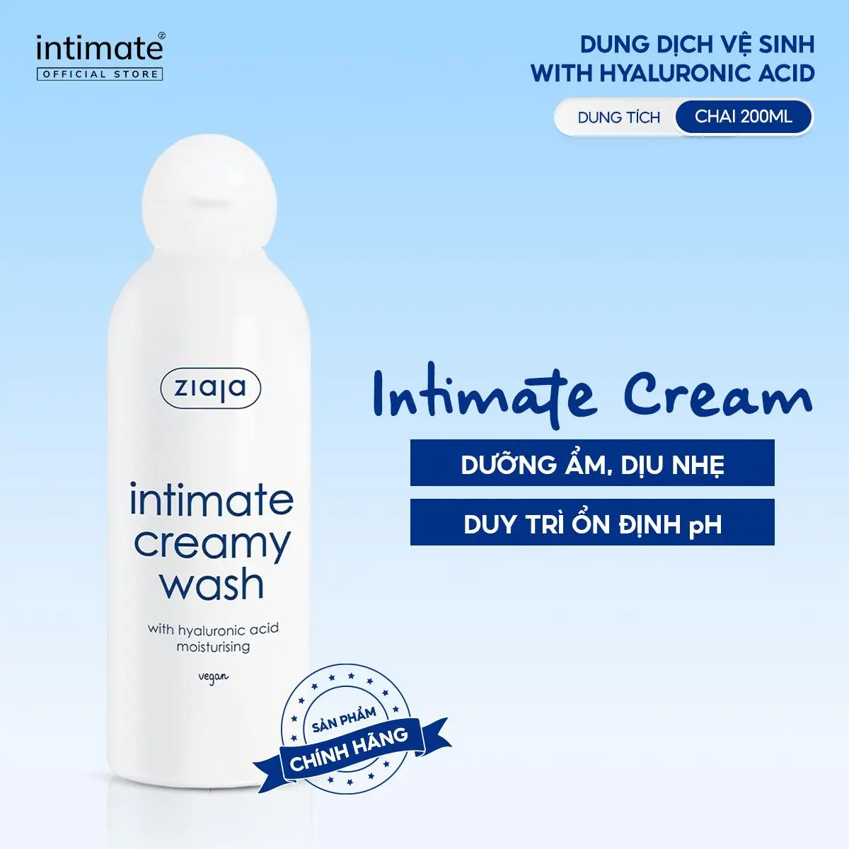 Dung Dịch Vệ Sinh Phụ Nữ Intimate With Hyaluronic Acid ZIAJA Hỗ Trợ Dưỡng Ẩm, Làm Sạch 200ml