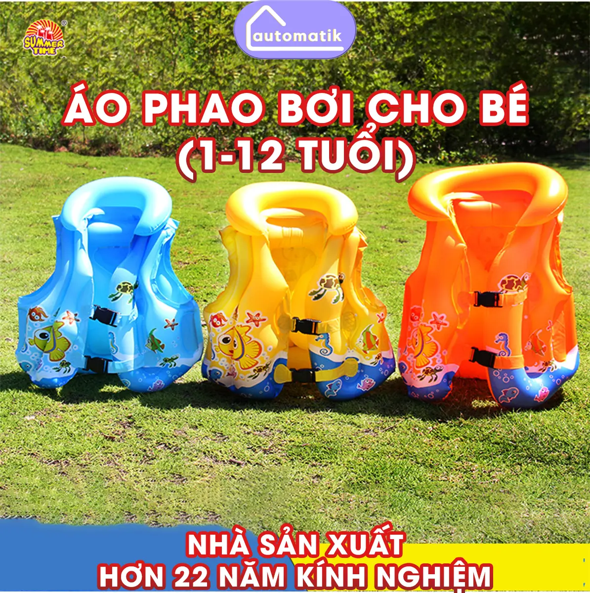 Áo Phao Bơi Cho Bé Nam Nữ Bé Trai Gái Trê Em Cứu Hộ 1 - 12 Tuổi Không Tay Chính Hãng Automatik Học Sinh