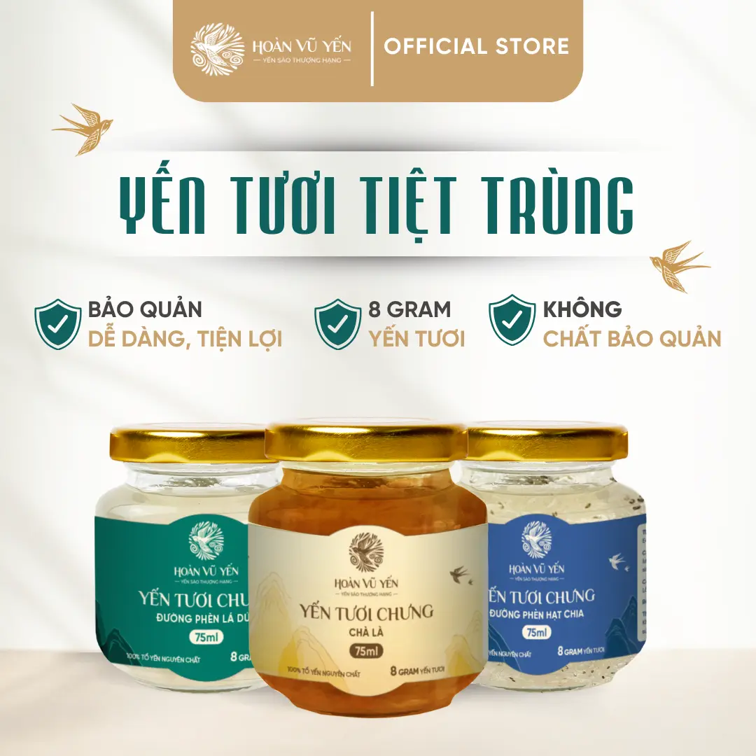 YẾN TƯƠI TIỆT TRÙNG - 8G YẾN TƯƠI, KHÔNG CHẤT BẢO QUẢN