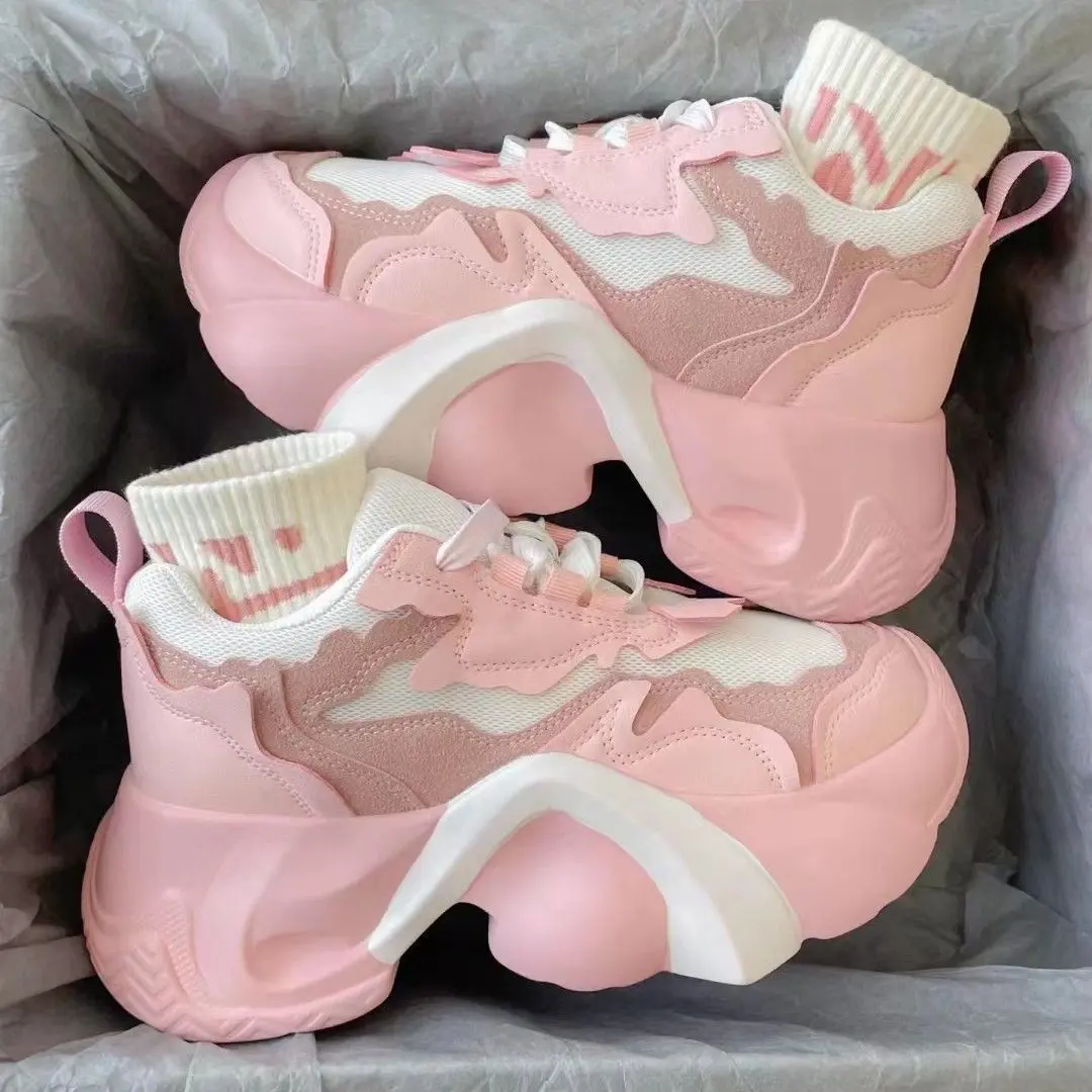 Dad Shoes, Màu Hồng Nóng Bỏng, Dành Cho Nữ, Phong Cách Hồng Kông Cổ Điển Hợp Xu hướng, Thích Hợp Cho Mùa Lò Xo 2024
