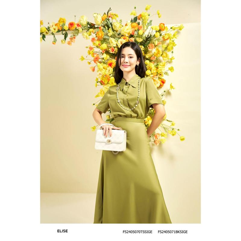 Chân váy xòe lụa xanh cốm thiết kế Elise mã sản phẩm FS2405071BKSIGE