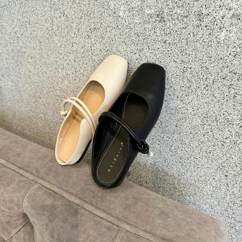 Giày sục da mịn dây ngang đính hạt ngọc đế bệt dẻo mềm êm - Shoes - DéP 5