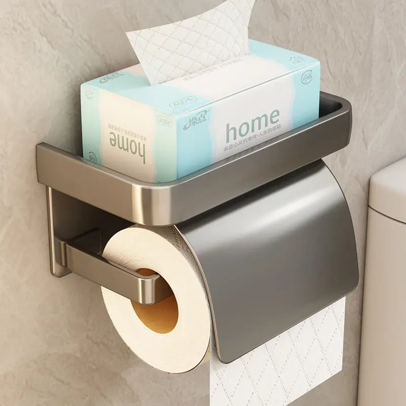 Toilet Paper Roll Holder Toilet Waterproof Tissue Holder with Lid Bathroom Punch-Free Toilet Wall-Mounted Tissue Box