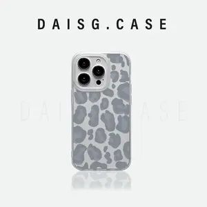 DAISG CASE mobile phone case compatible with iPhone 13 14 15 7 8 6 6 S Plus 11 12 Pro MAX XR XS MAX 7Plus 8Plus SE iPhone fashion Gray Leopard Print frosted transparent mobile phone case