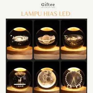 LAMPU HIAS 3D LED BUAT KAMAR TIDUR 3 DIMENSI NIGHT LAMP MALAM BULAN TATA SURYA BULAN LOVE BOLA KRISTAL PUTIH KEKUNINGAN WARM WHITE KACA TRANSPARAN ALAS KAYU  HAMPERS KADO HADIAH GIFT BOX HAMPERS ULTAH ULANG TAHUN BIRTHDAY GRADUATION