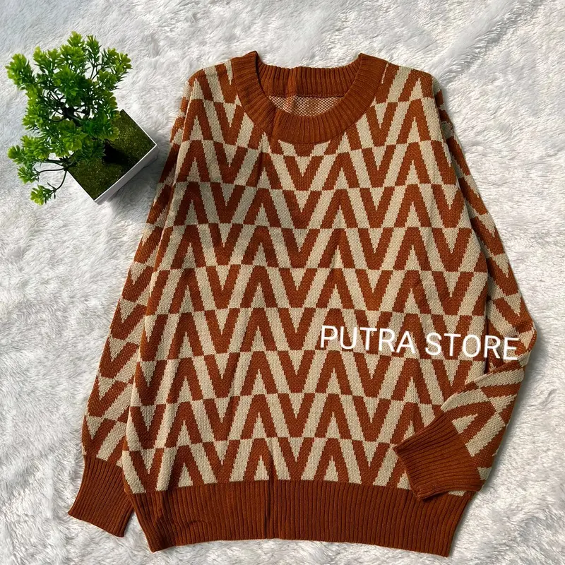 GEA SWEATER RAJUT KNIT IMPORT MOTIF V//Atasan RAJUT WANITA Top  Panjang Tangan 4