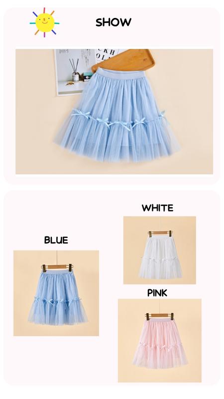 Product Introduction of Girls Skirts Fashion Summer Bow Decorated Princess Puffy Mesh Mid-length Skirts Baby Clothes 5