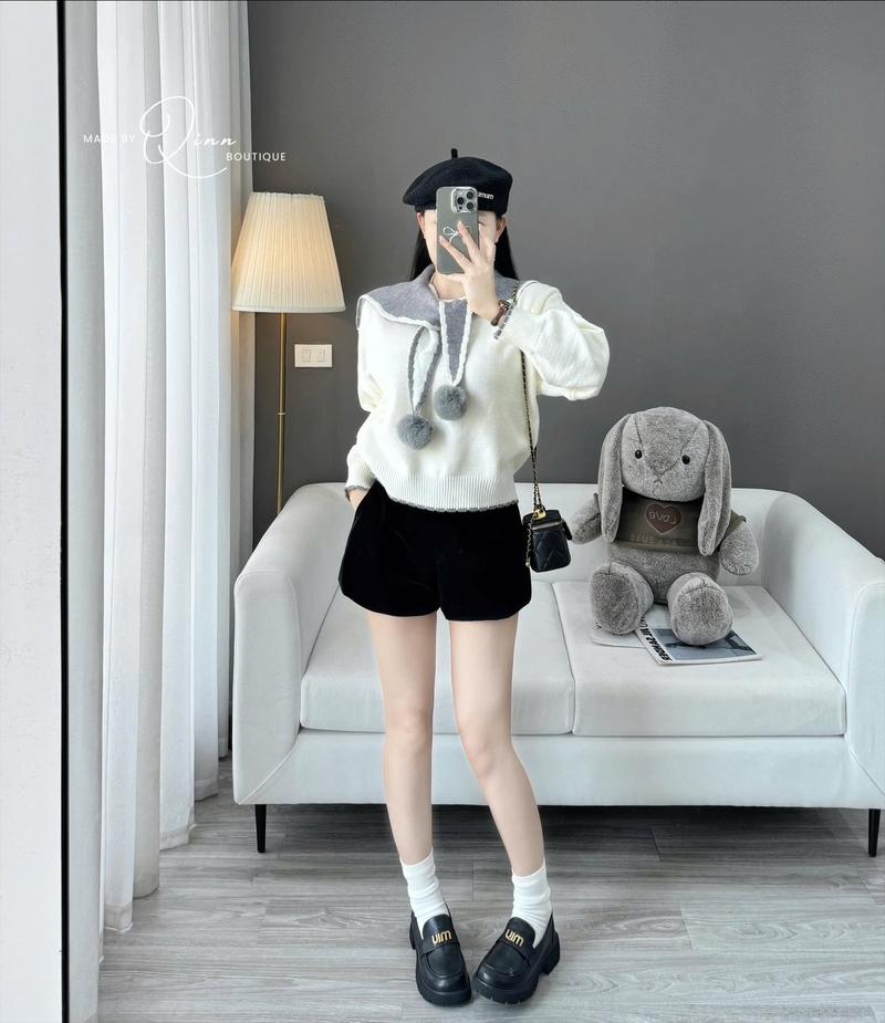 Product Introduction of Áo Len Kẻ Viền Khăn Choàng Siêu Xinh - Kèm Ảnh+Video Cận Chất Qinn Tự Chụp - Hàng QCCCL1 [New Hot] Nữ Women 9