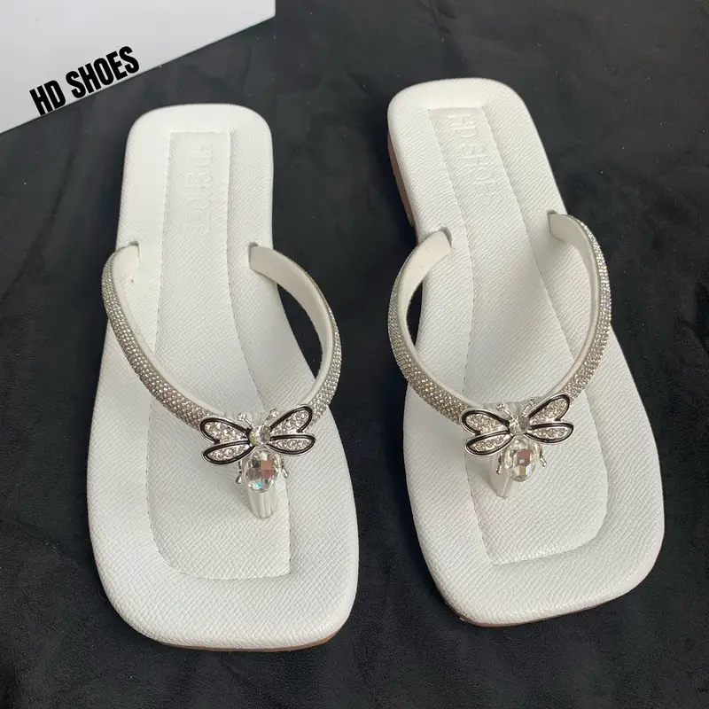 [ T42] Dép Bệt HD SHOES- Dép kẹp quai đá xoàn sáng dày dặn  đính nơ đá sang xịn, đế TPR chống trơn trượt Nữ DéP GiàY Đồng Sandal Nhung 3