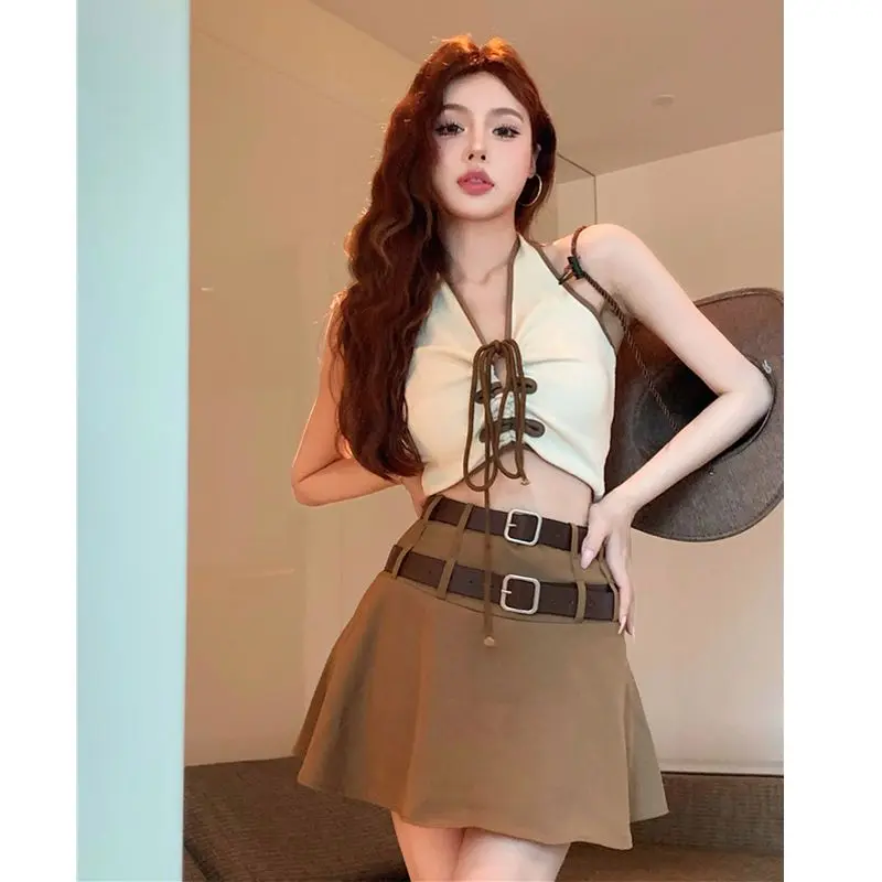 Pure Desire Sexy Halter Neck Camisole for Women Summer Short Sweet Spicy Girl Base Shirt Unique Inner Wear Top Outer Wear
