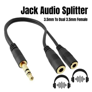 Kabel Audio Jack 3.5mm Splitter Cabang Double Ganda 1 Male To 2 Female Headphone Headset Splitter 3.5mm Extension Cable Audio Stereo Y Splitter Hi-Fi Sound 3.5mm Male to 2 Ports 3.5mm Female