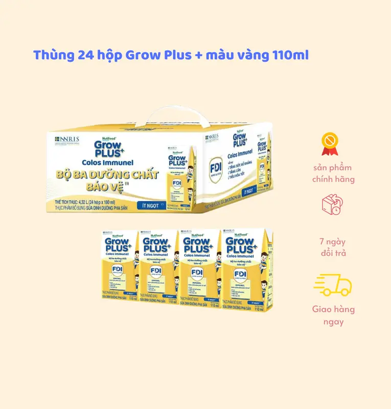 Thùng 24 hộp 110ml sữa pha sẵn ít ngọt Nutifood Swenden Growplus+ Colos Immunel  2.64L  Sữa, Growplus bổ sung Vitamin Cho Bé 4