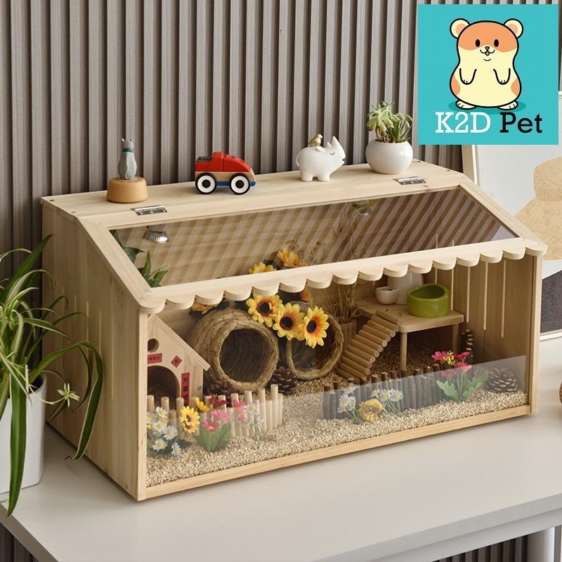 L11 Lồng gỗ mặt mica cho Hamster, Guinea Pig (bọ ú, chuột lang), thỏ, sóc, chinchilla, bò sát chuột hamster