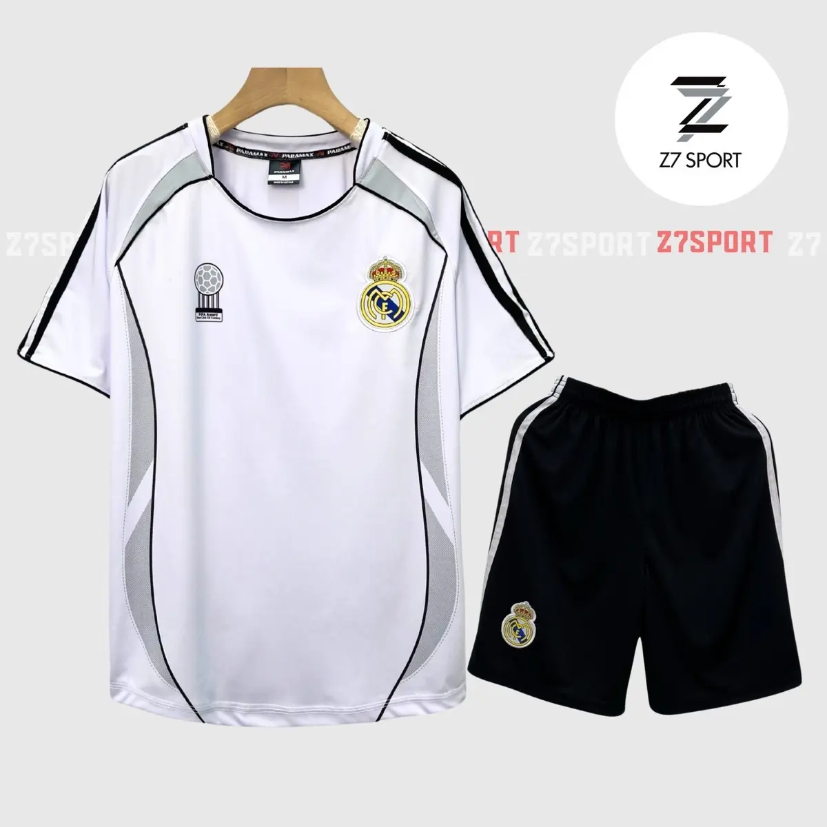 Bộ quần áo bóng đá, đồ đá banh REAL RETRO "TRẮNG" logo THÊU vải thun lạnh cao cấp loại I Top Sport