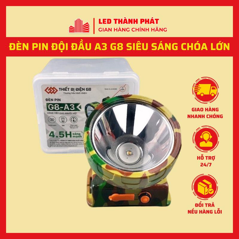 Đèn Pin Đội Đầu Siêu Sáng A3 chóa LỚN chống nước kèm sạc và dây đeo , chính hãnġ thiết bị điện G8