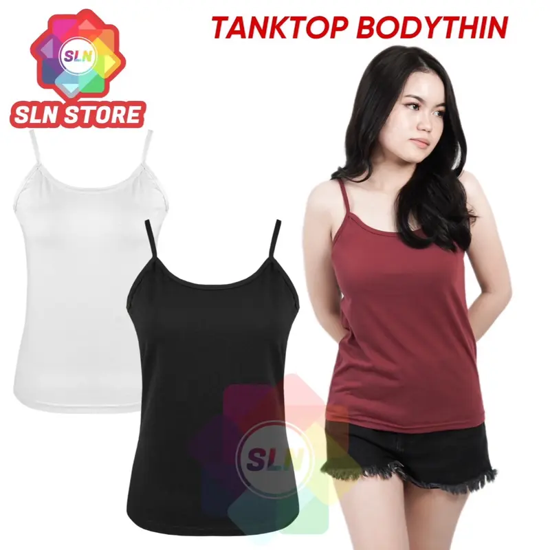 TANKTOP PREMIUM WANITA BODYTHIN / SINGLET PEREMPUAN TALI KECIL TANK TOP L - XL - XXL Hitam Putih Navy Pink Tebal Nyaman 0