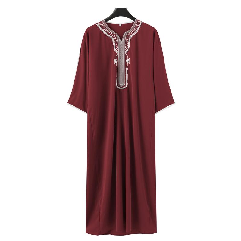 Product Introduction of New Islamic Men's Short Sleeve Embroidered Moroccan Loose Ethnic Style Arabic Robe 5
