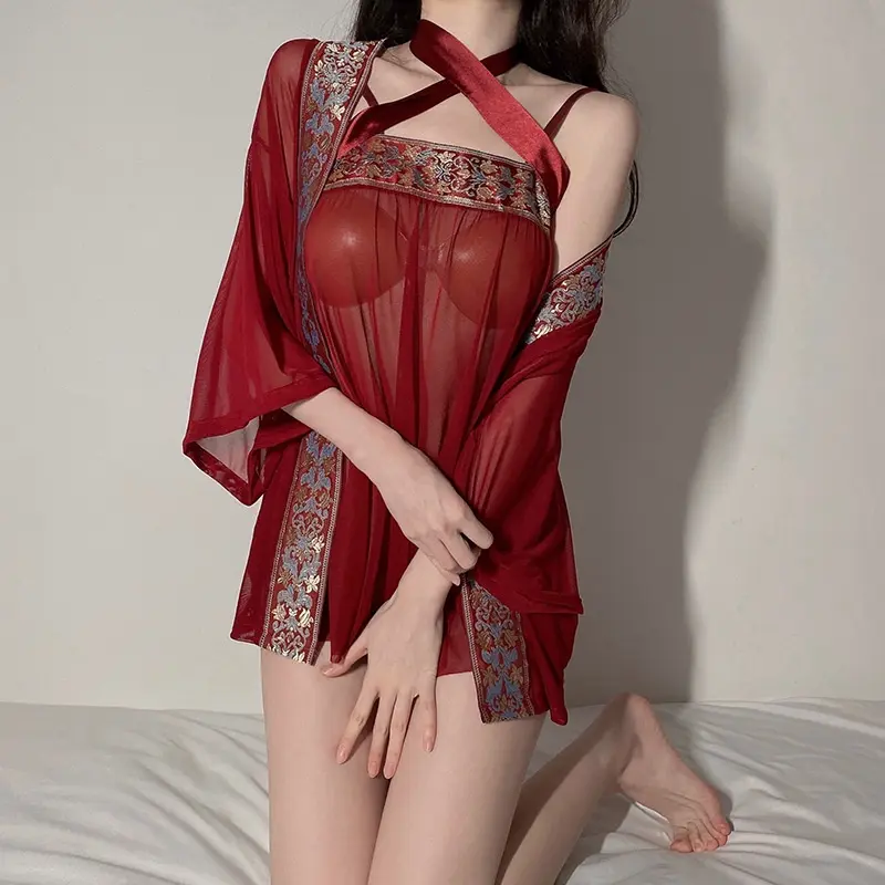 Cosplay cổ trang phong cách Trung Hoa thanh lịch gợi cảm váy ngủ ren mỏng kèm áo choàng quyến rũ BIKI HOUSE WOMEN DRESS N788 1
