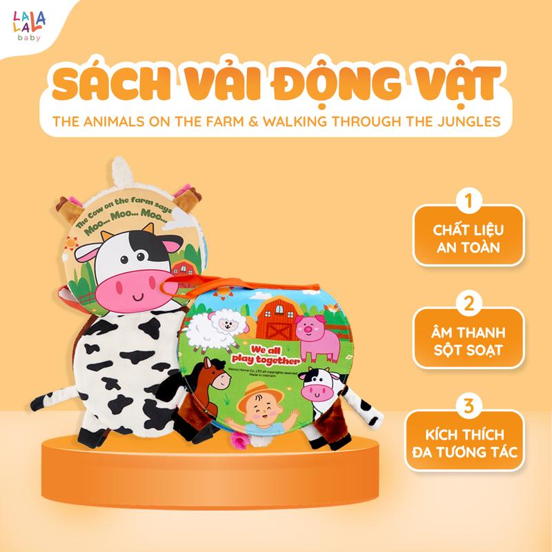 Sách vải the Animals on the farm Lalala baby đồ chơi phát triển cho bé đa tương tác lật mở sột soạt thú vị