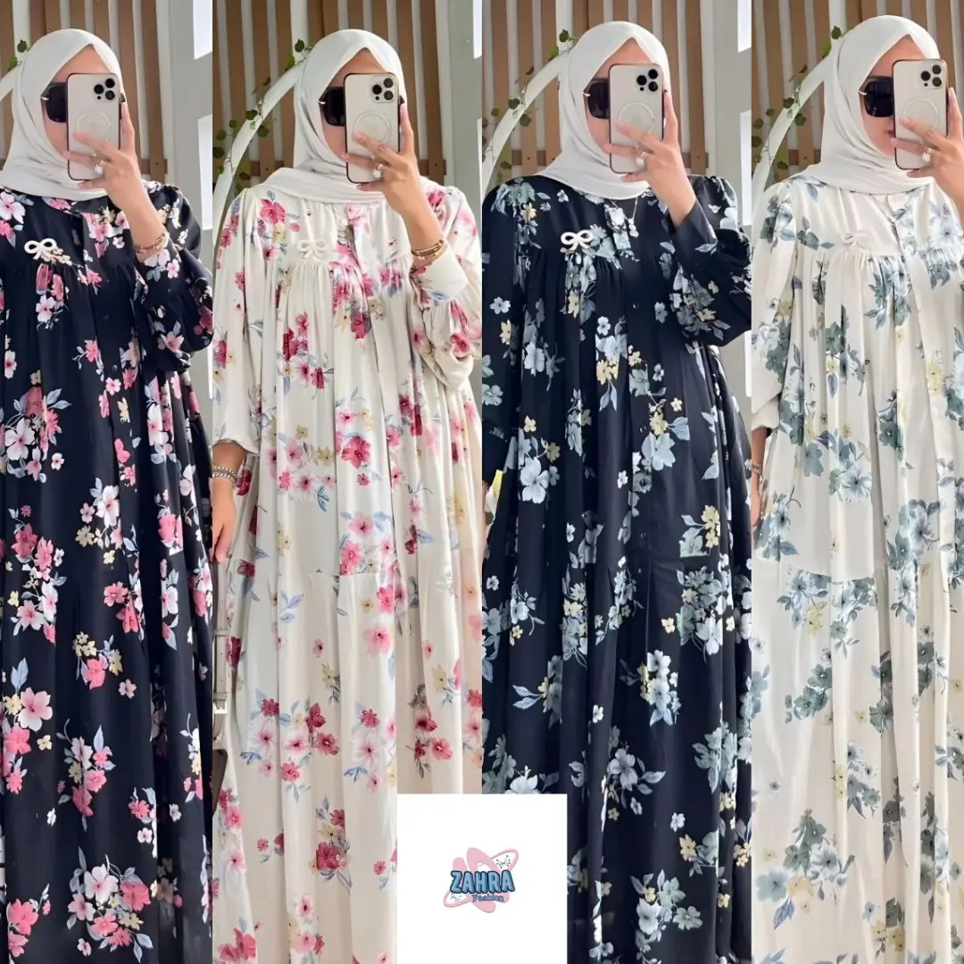 Gamis rayon diamond motif new arista busui friendly gamis cantik gamis kancing Hitam Putih Wanita Muslim Formal Nyaman