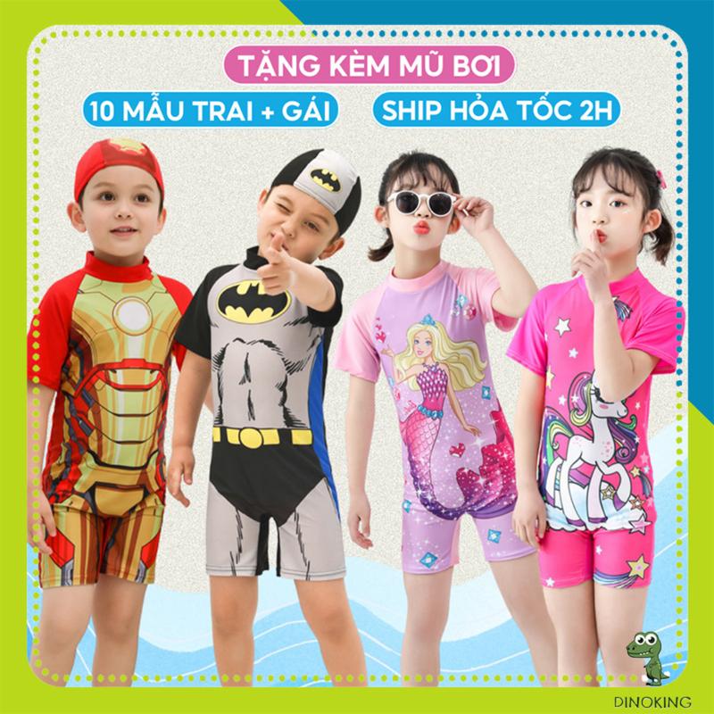 Đồ bơi bé gái bé trai DINOKING [TẶNG MŨ BƠI] Bộ bơi liền thân trẻ em công chúa siêu anh hùng cho bé 2- 10 tuổi DB10