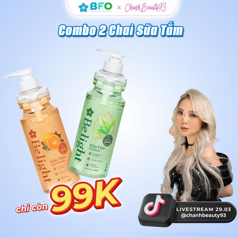 [DEAL X]Combo 2 Sữa Tắm Dưỡng Trắng Da Belight 700ml Chiết Xuất Thiên Nhiên, Giúp Căng Da Mềm Mịn | Dưỡng Body Dưỡng Da Body Nữ Gạo