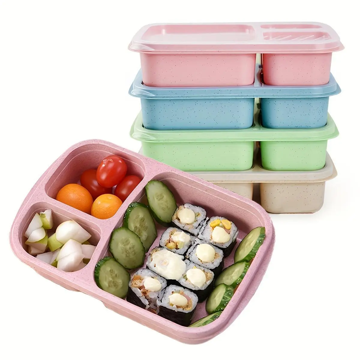 3 Grid Lunch Box, 1 Count Reusable Meal Preparation Snack Container with Lid, School Work Travel Snack Box, Kitchen Accessories