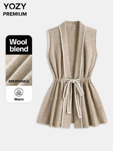 YOZY Women's Contrast Binding Drawstring Sweater Vest, Casual Sleeveless Knitwear for Spring & Fall, Fashion Women's Knit Clothing for Daily Wear