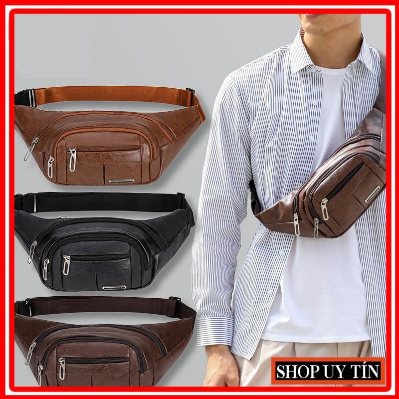 Túi đeo ngực nam da PU cao cấp – Túi bao tử thời trang nhiều ngăn chống nước nhẹ đeo chéo đeo eo tiện lợi