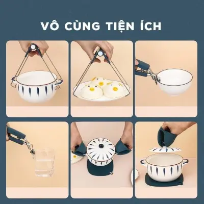 Bộ 3 dụng cụ gắp nóng nhà bếp, bộ 2 kẹp + găng tay gắp chén dĩa, nhấc nồi cách nhiệt, chống nóng, chống phỏng tay an toàn tiện dụng 5