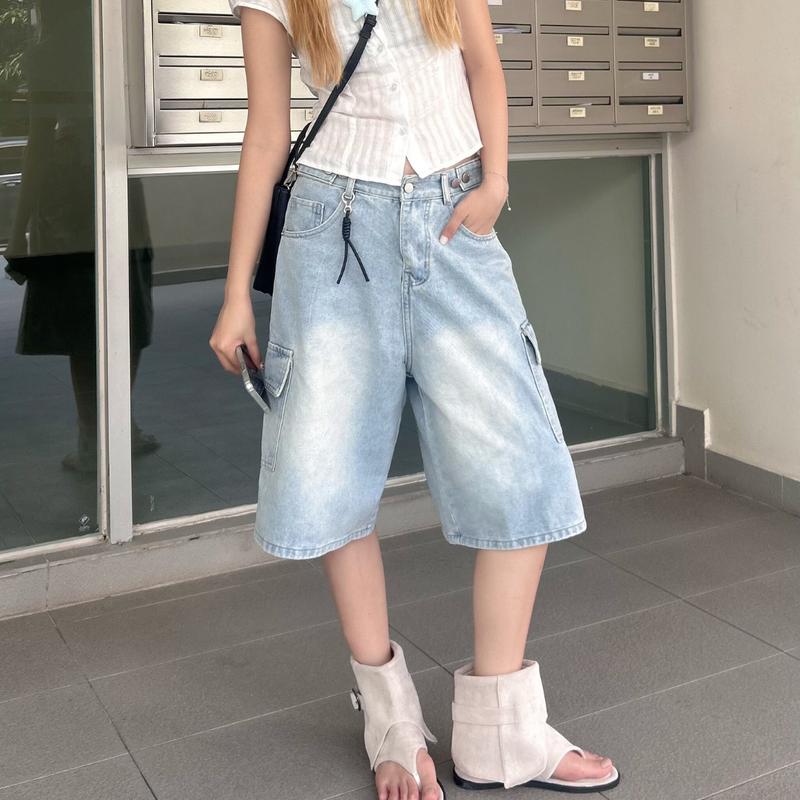 [SJ01] Quần JEAN SHORT LỬNG Cạp Đính Cúc Vải Denim Phong Cách Hàn Quốc Bycamcam 2